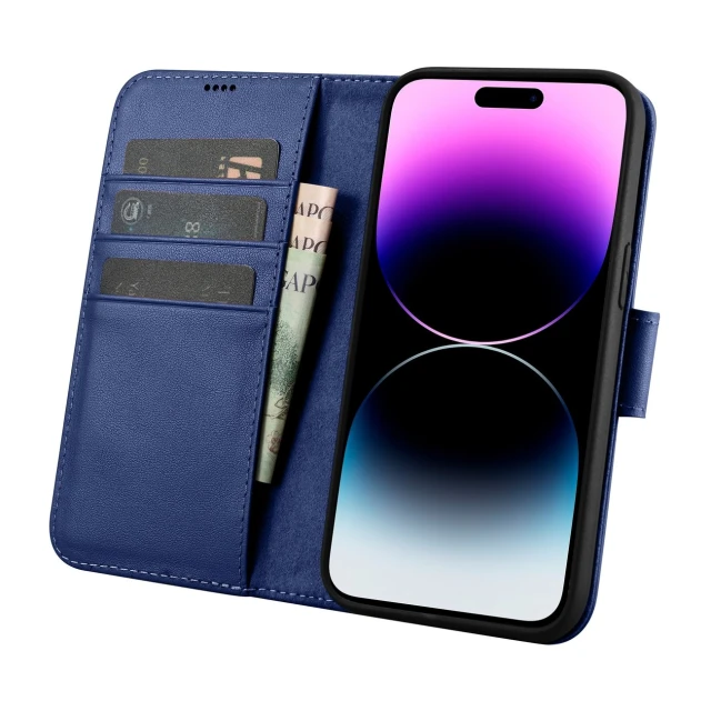 Чехол iCarer Wallet Case 2in1 для iPhone 14 Pro Anti-RFID Blue (WMI14220726-BU)