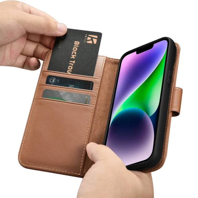 Чохол iCarer Wallet Case 2in1 для iPhone 14 Plus Anti-RFID Brown (WMI14220727-BN)