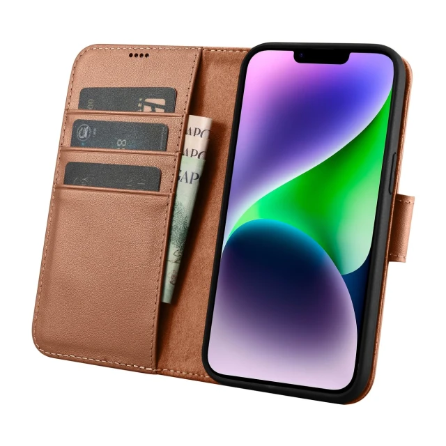 Чохол iCarer Wallet Case 2in1 для iPhone 14 Plus Anti-RFID Brown (WMI14220727-BN)