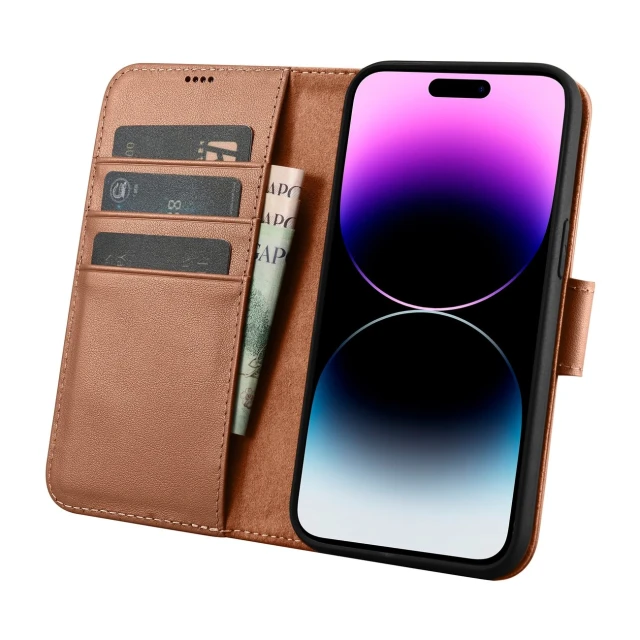 Чохол iCarer Wallet Case 2in1 для iPhone 14 Pro Max Anti-RFID Brown (WMI14220728-BN)
