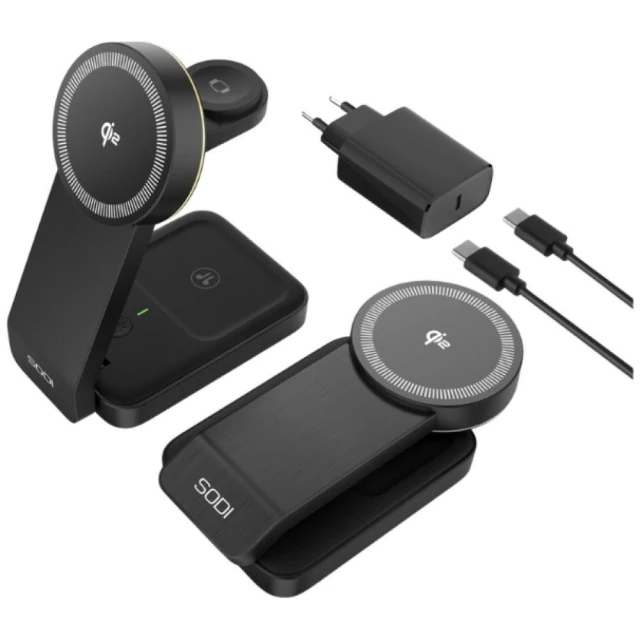 Бездротова зарядка SODI W79 Qi2 3в1 Black (B2.014951)