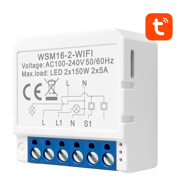 Реле AVATTO WSM16-W2 Wi-Fi 2-канальне Tuya (6976037360131)