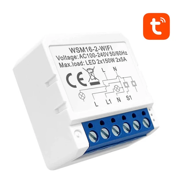 Реле AVATTO WSM16-W2 Wi-Fi 2-канальне Tuya (6976037360131)