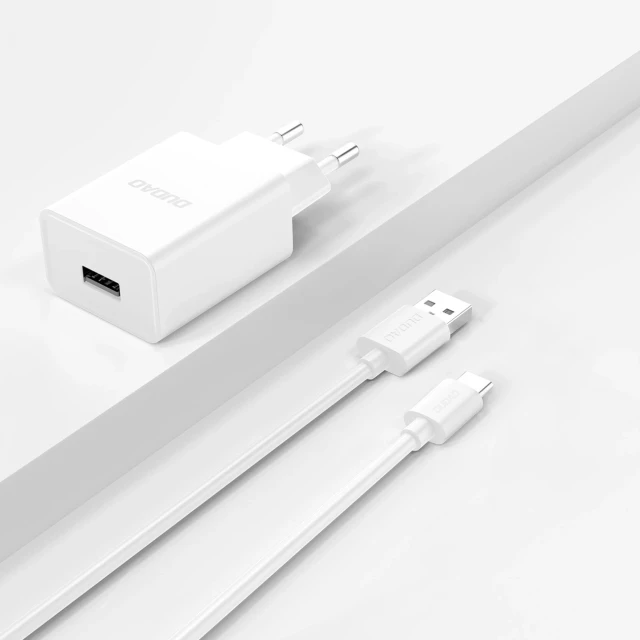 Зарядний пристрій Dudao A4EU USB-A 2.1A White + кабель USB-A - micro USB (6976625331970)
