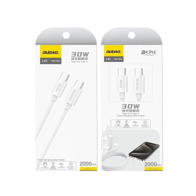 Кабель Dudao L4C USB-C / USB-C 30W 2m White (L4C 2m)