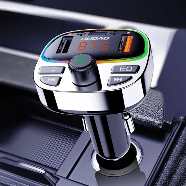 Трансмітер Dudao R2PRO+ з портами заряджання PD25W Bluetooth 5.3 RGB Black Silver (6976625332458)