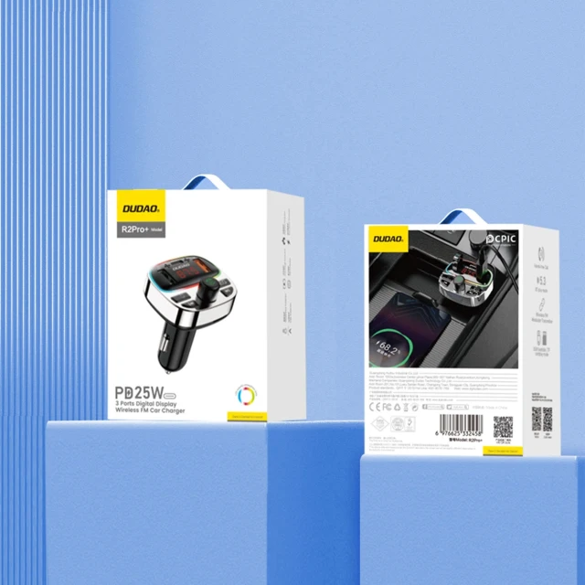 Трансмітер Dudao R2PRO+ з портами заряджання PD25W Bluetooth 5.3 RGB Black Silver (6976625332458)