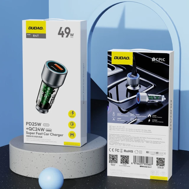 Автозарядка Dudao R4T 30W USB-A / USB-C Grey (6976625332687)