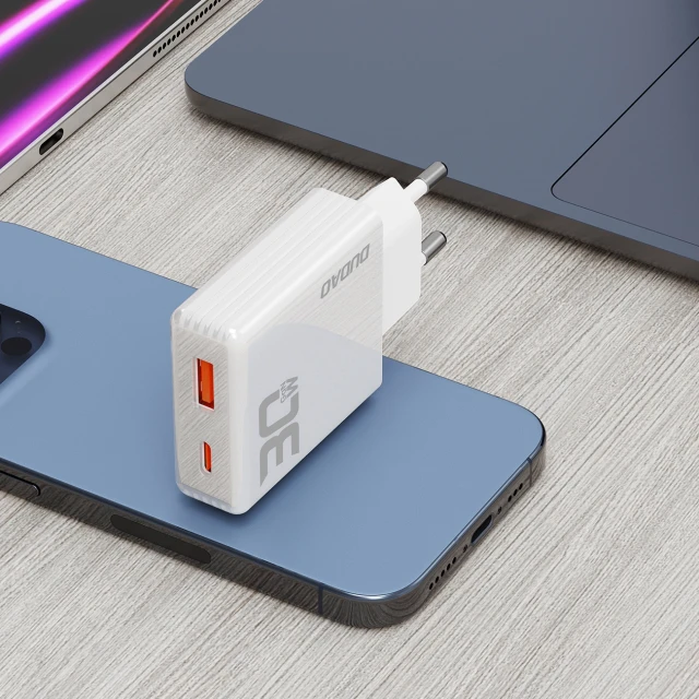 Мережевий зарядний пристрій GaN Dudao A30EU 30W USB-A / USB-C White (6976625332793)