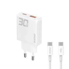 Зарядний пристрій GaN Dudao A30EUT 30W USB-A / USB-C + кабель USB-C - USB-C White (6976625332809)