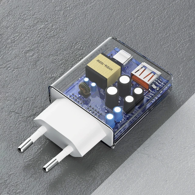 Зарядний пристрій GaN Dudao A30EUT 30W USB-A / USB-C + кабель USB-C - USB-C White (6976625332809)