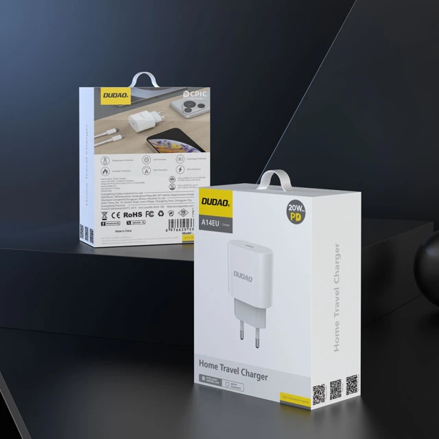 Зарядка мережева Dudao A14EUC PD 20W USB-C з кабелем White (6976625332984)
