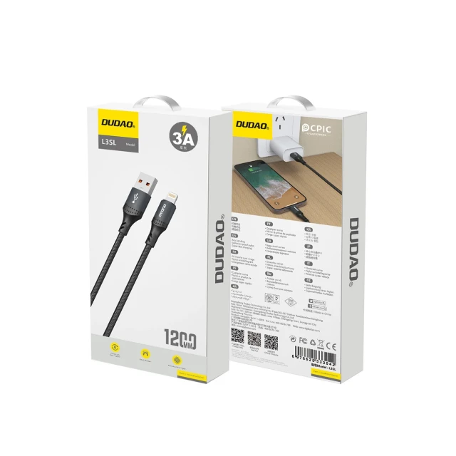 Кабель Dudao L3SL USB-A - Lightning 3A 30W 1.2m Black (6976625333042)