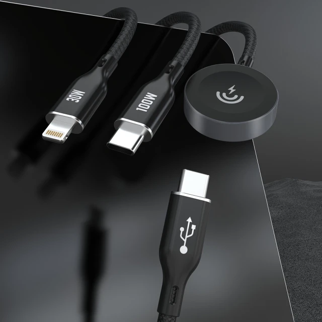 Кабель з зарядкою Dudao A12Max+ PD 100W 3в1: USB-C Lightning 1.2м Black (6976625333523)