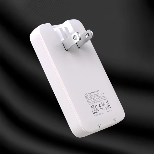Зарядний пристрій GaN Dudao A65Q 65W USB-A / USB-C PD ультратонкий White (6976625333851)