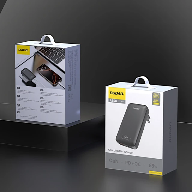 Зарядний пристрій GaN Dudao A65Q 65W USB-A / USB-C PD ультратонкий Black (6976625333868)