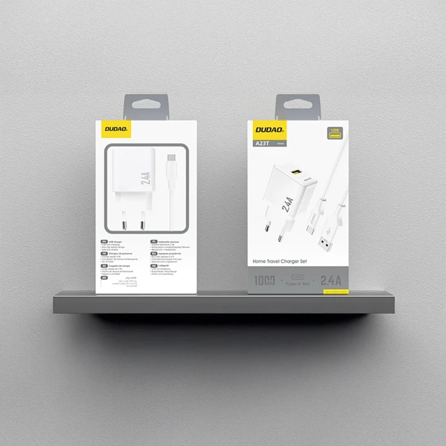 Мережевий зарядний пристрій Dudao A23TEU 2.4A GaN USB-A з кабелем USB-A - USB-C White (6976625334001)