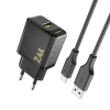 Мережевий зарядний пристрій Dudao A23TEU 2.4A GaN USB-A з кабелем USB-A - USB-C чорний (6976625334018)