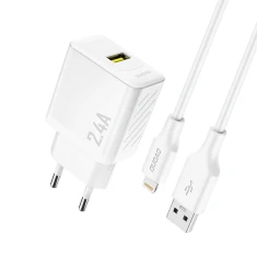 Мережевий зарядний пристрій Dudao A23LEU 2.4A GaN EU USB-A з кабелем USB-A - Lightning Білий (6976625334025)
