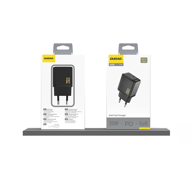 Зарядний пристрій Dudao A26 PD20W GaN USB-C Black (6976625334063)