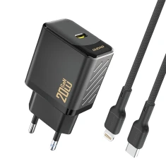 Мережевий зарядний пристрій Dudao A26LEU PD 20W GaN USB-C з кабелем USB-C - Lightning чорний (6976625334070)