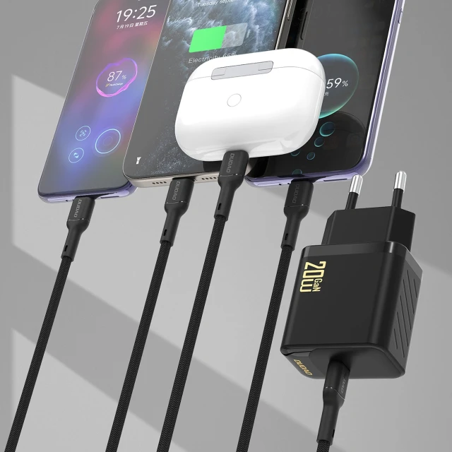 Мережевий зарядний пристрій Dudao A26LEU PD 20W GaN USB-C з кабелем USB-C - Lightning чорний (6976625334070)