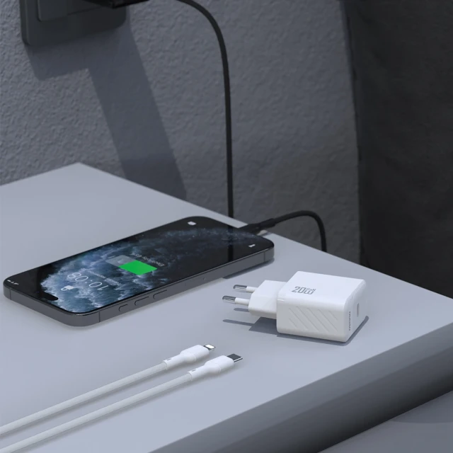 Мережевий зарядний пристрій Dudao A26LEU PD 20W GaN USB-C з кабелем USB-C - Lightning чорний (6976625334070)