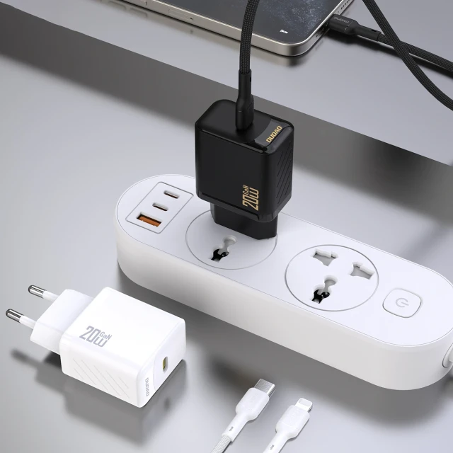 Мережевий зарядний пристрій Dudao A26LEU PD 20W GaN USB-C з кабелем USB-C - Lightning чорний (6976625334070)