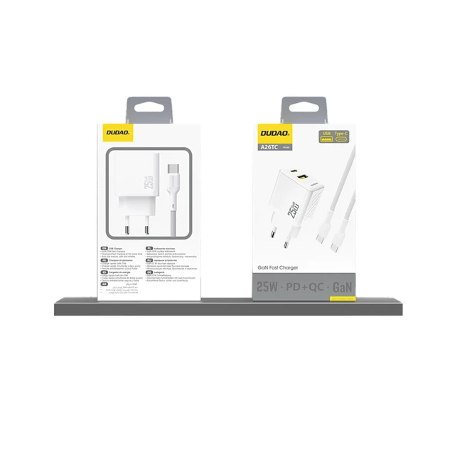 Зарядное устройство Dudao A26T GaN 25W USB-A USB-C White (6976625334087)