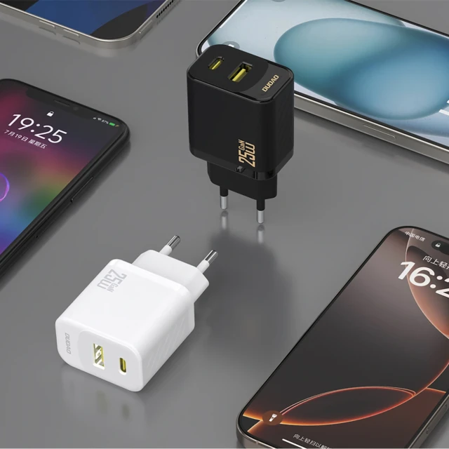 Мережевий зарядний пристрій Dudao A26TCEU PD QC 25W GaN USB-A USB-C з кабелем USB-C Білий (6976625334094)