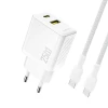 Мережевий зарядний пристрій Dudao A26TCEU PD QC 25W GaN USB-A USB-C з кабелем USB-C Білий (6976625334094)