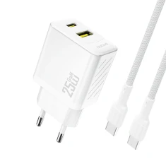 Мережевий зарядний пристрій Dudao A26TCEU PD QC 25W GaN USB-A USB-C з кабелем USB-C Білий (6976625334094)