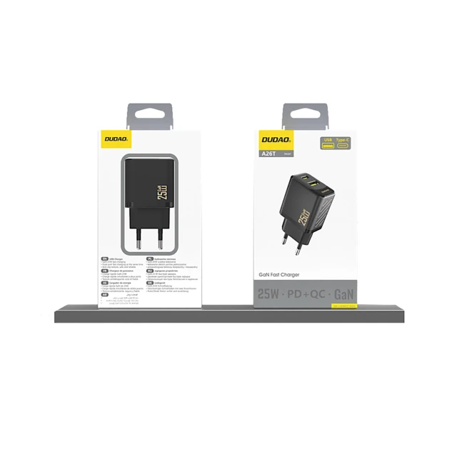 Зарядний пристрій Dudao A26T GaN 25W USB-A USB-C Black (6976625334100)