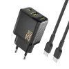 Мережевий зарядний пристрій Dudao A26TCEU PD QC 25W GaN USB-A USB-C з кабелем USB-C Black (6976625334117)