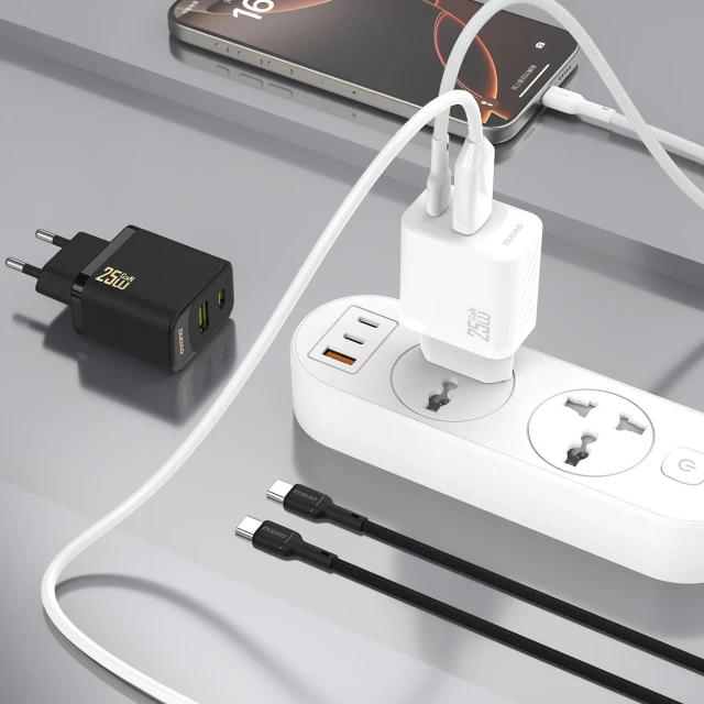 Мережевий зарядний пристрій Dudao A26TCEU PD QC 25W GaN USB-A USB-C з кабелем USB-C Black (6976625334117)