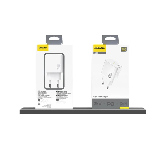 Зарядний пристрій Dudao A27 25W GaN USB-C White (6976625334124)