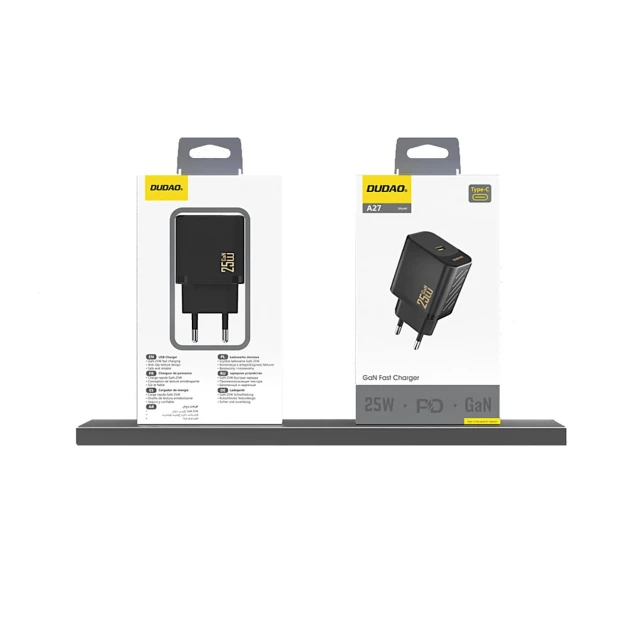 Зарядний пристрій Dudao A27 25W GaN USB-C Black (6976625334131)