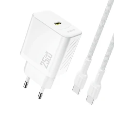 Мережевий зарядний пристрій Dudao A27CEU PD 25W GaN USB-C з кабелем USB-C білий (6976625334148)