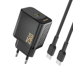 Мережевий зарядний пристрій Dudao A27CEU PD 25W GaN USB-C з кабелем USB-C чорний (6976625334155)