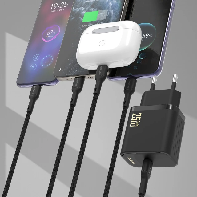 Мережевий зарядний пристрій Dudao A27CEU PD 25W GaN USB-C з кабелем USB-C чорний (6976625334155)