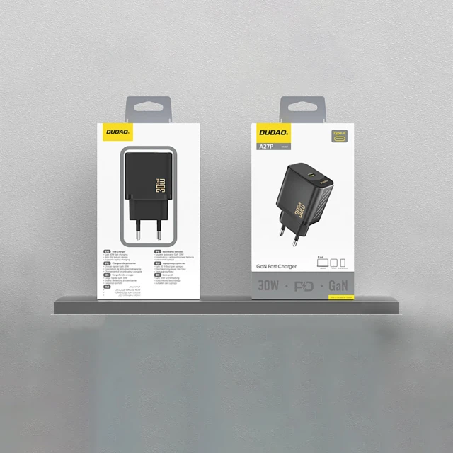 Зарядний пристрій Dudao A27P 30W PD GaN USB-C Black (6976625334179)