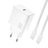 Мережевий зарядний пристрій Dudao A27PCEU PD 30W GaN USB-C з кабелем USB-C білий (6976625334186)
