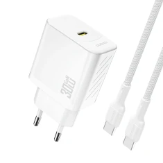Мережевий зарядний пристрій Dudao A27PCEU PD 30W GaN USB-C з кабелем USB-C білий (6976625334186)