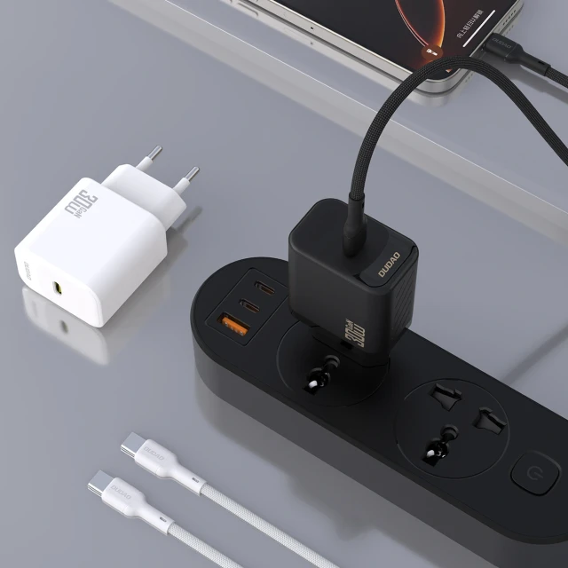Мережевий зарядний пристрій Dudao A27PCEU PD 30W GaN USB-C з кабелем USB-C чорний (6976625334193)