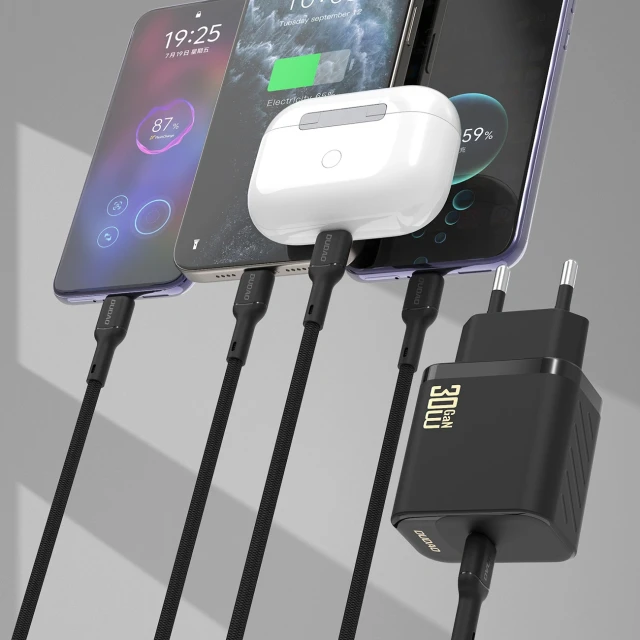 Мережевий зарядний пристрій Dudao A27PCEU PD 30W GaN USB-C з кабелем USB-C чорний (6976625334193)