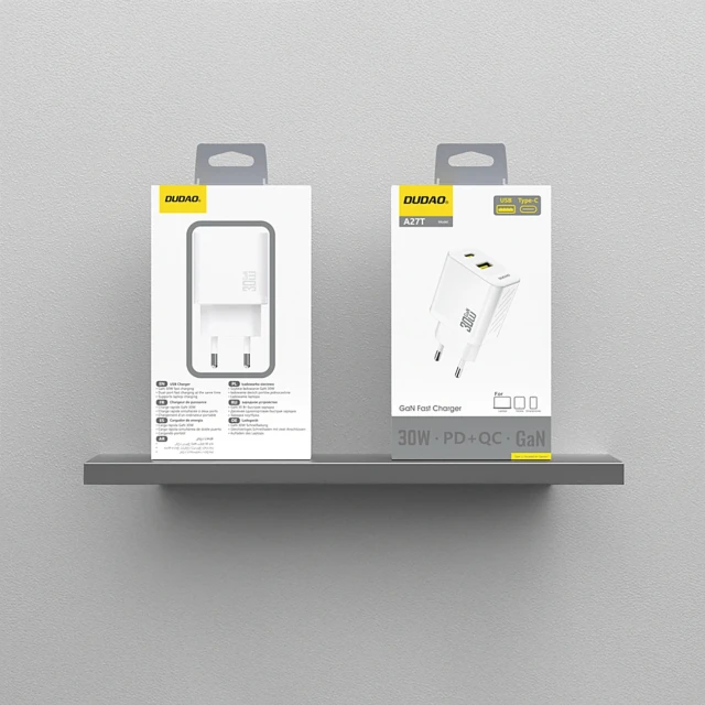 Сетевое зарядное устройство Dudao A27TEU PD 30W GaN USB-A USB-C White (6976625334209)