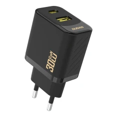 Мережевий зарядний пристрій Dudao A27TEU PD 30W GaN USB-A USB-C Чорний (6976625334216)