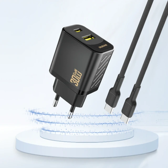 Мережевий зарядний пристрій Dudao A27TEU PD 30W GaN USB-A USB-C Чорний (6976625334216)
