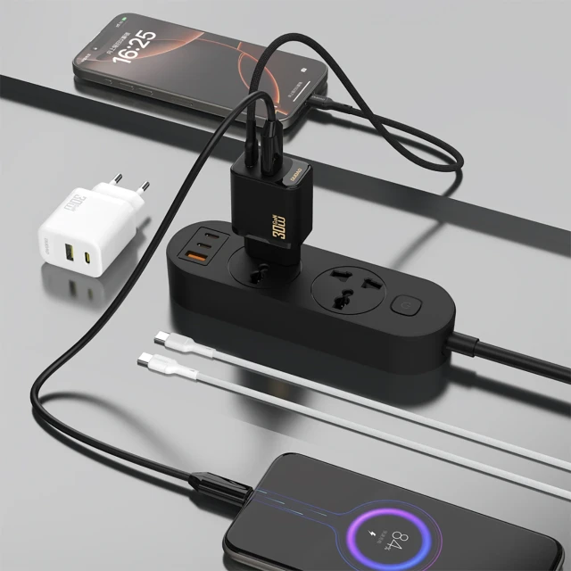 Мережевий зарядний пристрій Dudao A27TEU PD 30W GaN USB-A USB-C Чорний (6976625334216)