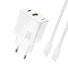 Мережевий зарядний пристрій Dudao A27TCEU PD 30W GaN USB-A USB-C з кабелем USB-C білий (6976625334223)